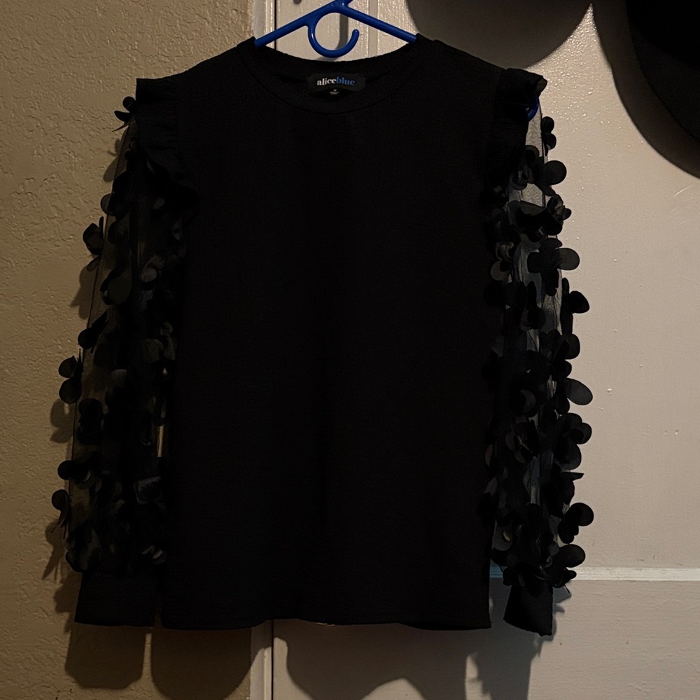 Alice + Olivia Black Long-Sleeve Top with Butterfly Sleeves